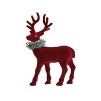 JeashCHAT Christmas Reindeer Figurines, Red Velvet Deer Statues Tabletop Ornaments, Flocked Reindeer Sculpture Christmas Decorations for Living Room Table Shelf Office Home Decor, 8.26" x 4.33"