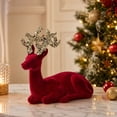 thumbnail image 1 of JeashCHAT Christmas Reindeer Figurines, Red Velvet Deer Statues Tabletop Ornaments, Flocked Reindeer Sculpture with Glitter Antlers, Christmas Decorations for Table Shelf Office Home Decor, 1 of 6