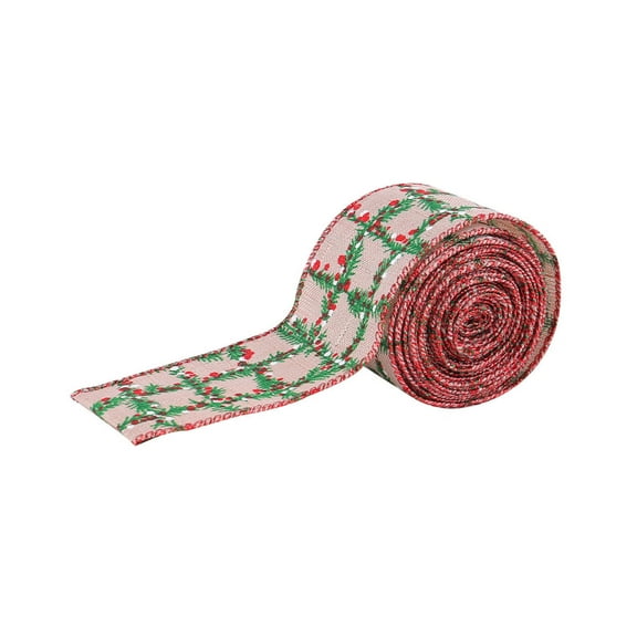 JeashCHAT Christmas Ribbon Roll, Wired Ribbon, Fabric Ribbon for Wedding Holiday Party Gift Wrapping, Christmas Tree Wreath Decorations, Bow Making 1.96 Inch x 5 Yard