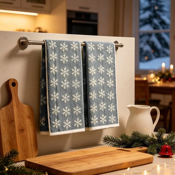 JeashCHAT Christmas Snowflake Kitchen Towels Set of 2, 15.7 x 23.6 Inches Winter Xmas Hand Towels, Absorbent Dish Towels, Decorative Towels