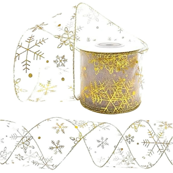 JeashCHAT Christmas Snowflake Ribbon Sheer Glitter Ribbon for Christmas Tree, Wreath, Gift Wrapping, Party Decoration (10 Yards, 2.5 Inch Wide)