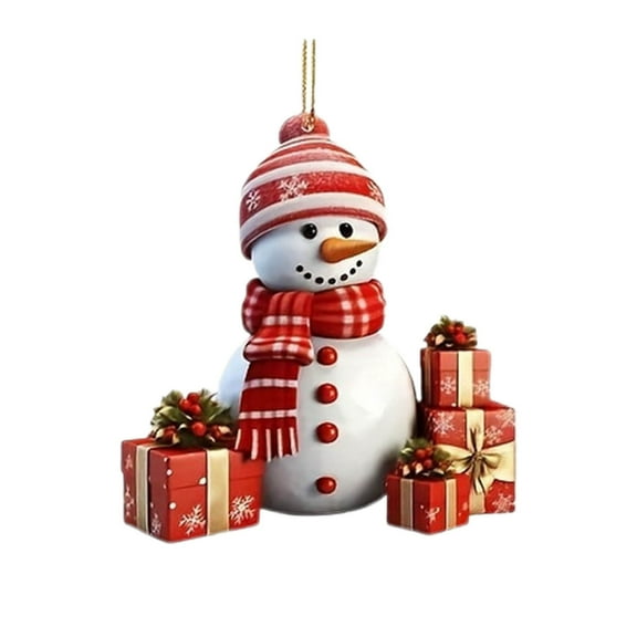 JeashCHAT Christmas Snowman Ornaments, Cute Snowman Acrylic Hanging Pendant with Gift Boxes, Christmas Tree Decorations 2D Flat Hanging Xmas Ornament, Xmas Gifts