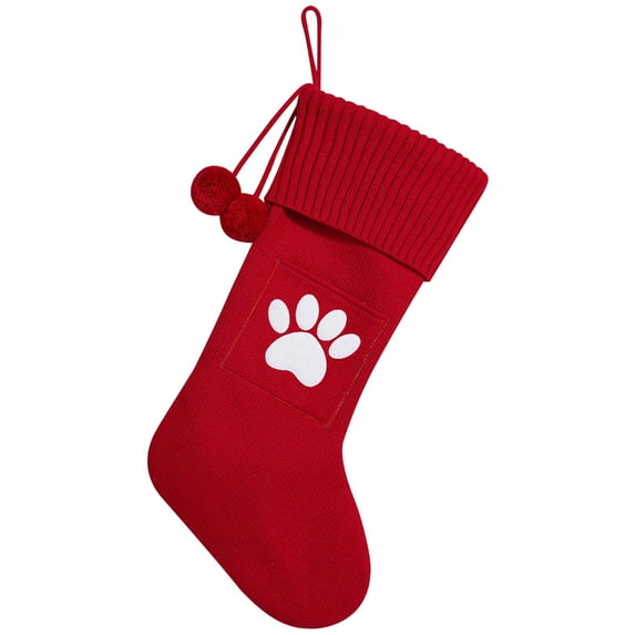 JeashCHAT Christmas Stockings 16.5" Large Dog Paw Solid Knitted Christmas Stocking Christmas Decorations Family Holiday Party Candy Gift Bag Xmas Stocking for Fireplace