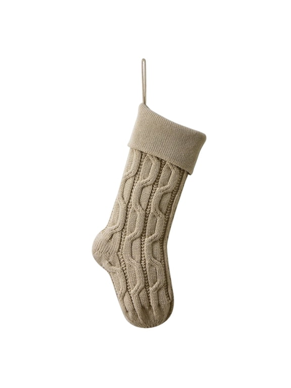 Christmas Stockings, 18 Inches Large Size Knitted Wool Xmas Hanging Stockings, Candy Bag Gift Bag Stocking for Mantel Christmas Tree Family Holiday Decor, Brown