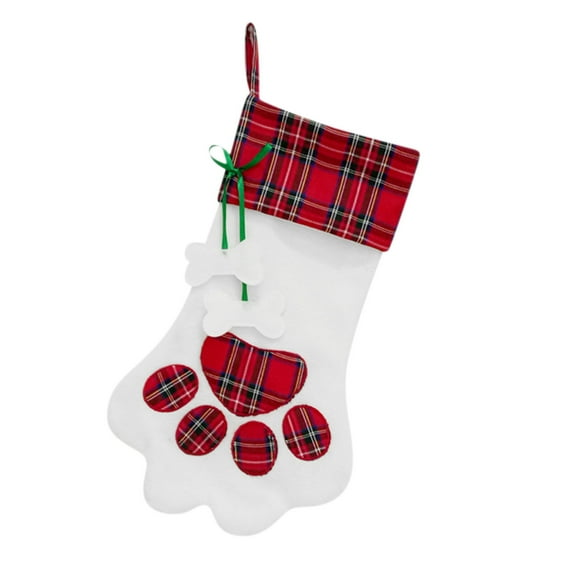 JeashCHAT Christmas Stockings Gift Bag, Dog Paw Christmas Stockings Pendant Christmas Decorations Candy Bag Red