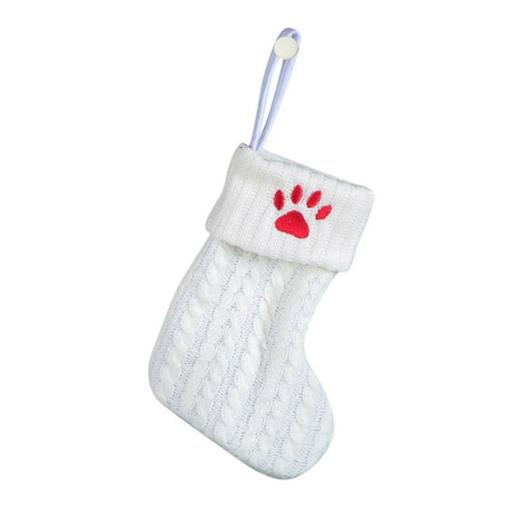 JeashCHAT Christmas Stockings Knitted Xmas Stocking Candy Gift Bag Decorations for Family Holiday Xmas Party Fireplace Hanging (White, Paw)