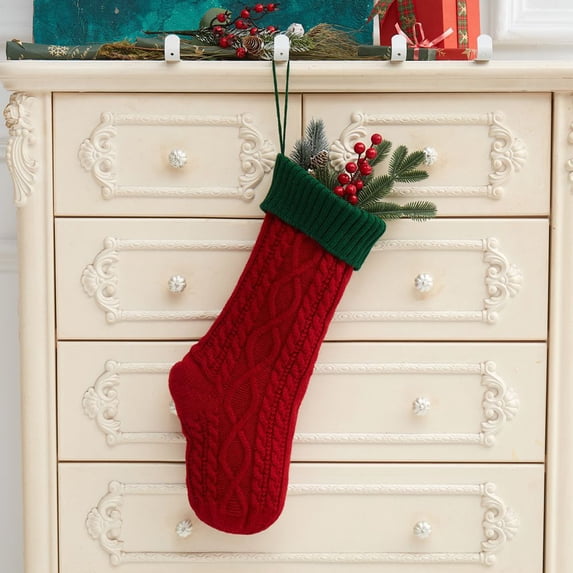 JeashCHAT Christmas Stockings Red and Green Cable Knitted Large Xmas Stockings Gift Bag Candy Bag Wall Window Fireplace Hanging Stockings for Family Christmas Decorations & Gifts