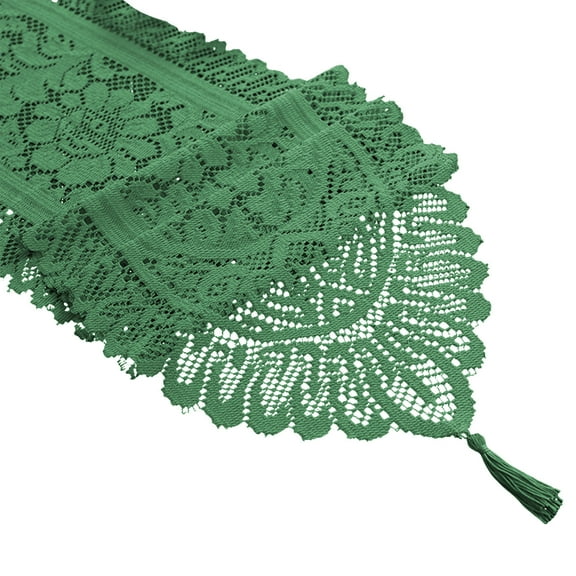 JeashCHAT Christmas Table Runner, 13 x 72 Inches Crochet Lace Boho Table Runner with Tassels, Holiday Party Kitchen Dining Table Decoration, Green