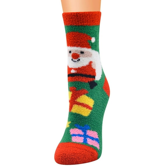 JeashCHAT Christmas Women Coral fleece Socks Print Thicker Anti-slip Floor Socks Carpet So