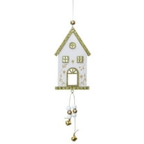 JeashCHAT Christmas Wooden House Ornaments, Housewarming Gifts, Glitter Wood House Hanging Pendant with Bells, Christmas Tree Decorations, Xmas Gifts