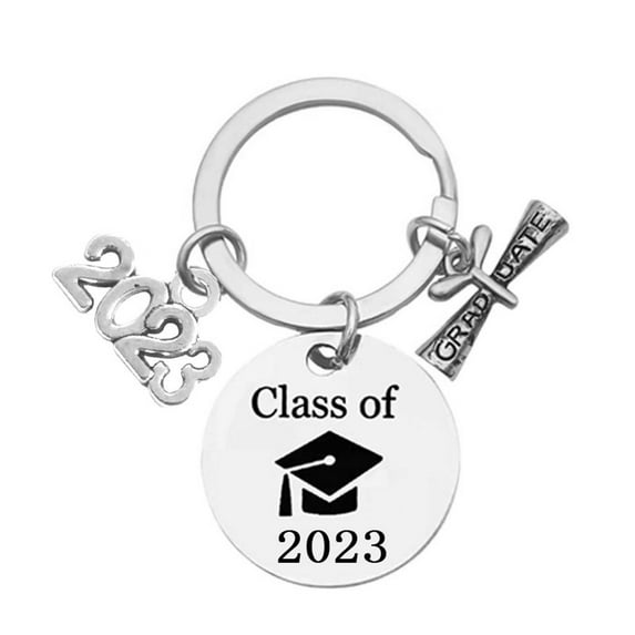 JeashCHAT Class of 2023 Graduation Keychain , Three Pendant Keychain Graduation Gift for Son and Daughter, Stainless Steel Inspirational Keychain for College/High School Graduation