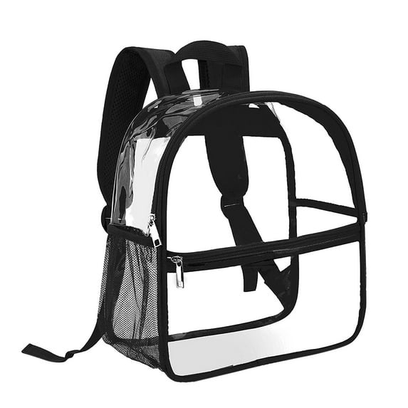 JeashCHAT Clear Backpack Heavy Duty, PVC Transparent Backpack with Reinforced and Wider Shoulder Straps, Clear Book Bag for School College Work Outdoor (Black)