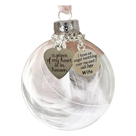 JeashCHAT Clear Christmas Memorial Ornament Feather Ball, Christmas Tree Memorial Hanging Pendant Gift for Family, A Piece of My Heart is in Heaven, 3.15''/80mm