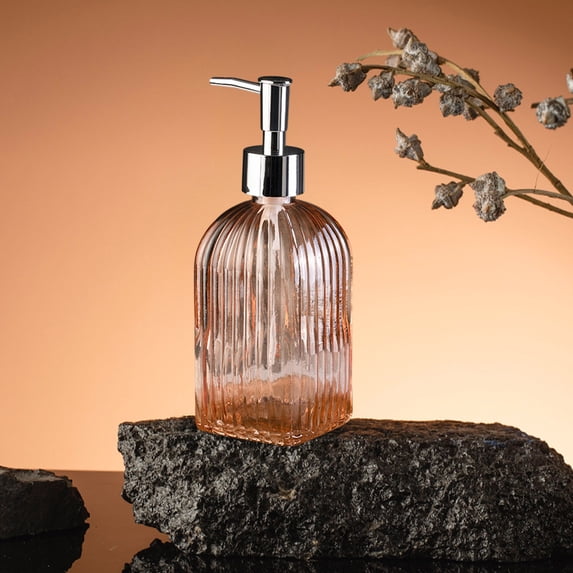 JeashCHAT Clear Glass Soap Dispenser with Rust Proof Stainless Steel Pump, 350ml Pump Bottle Refillable Liquid Hand Soap Dispenser for Bathroom Kitchen, Orange