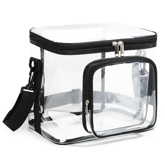 JeashCHAT Clear Lunch Bag for Work Picnic, PVC Plastic Lunch Bag with Zipper Closure and Front Pocket, Reusable Heavy Duty Lunch Box with Adjustable Shoulder Strap