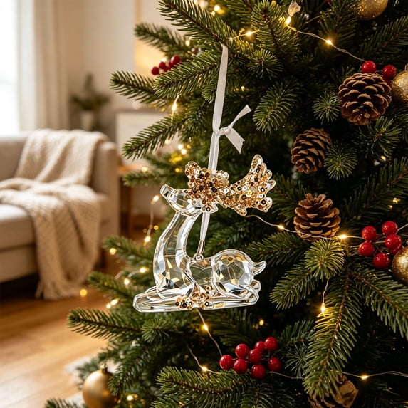 JeashCHAT Clear Plastic Christmas Tree Ornaments Transparent Reindeer Hanging Pendant with Glitter Sequins, Christmas Tree Decorations, Xmas Gifts