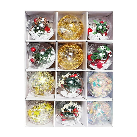 JeashCHAT Clear Plastic Filled Christmas Ball Ornaments, Stuffed Xmas Balls Baubles Set, Hanging Christmas Tree Decorations, 12 Pack 60mm/2.36in