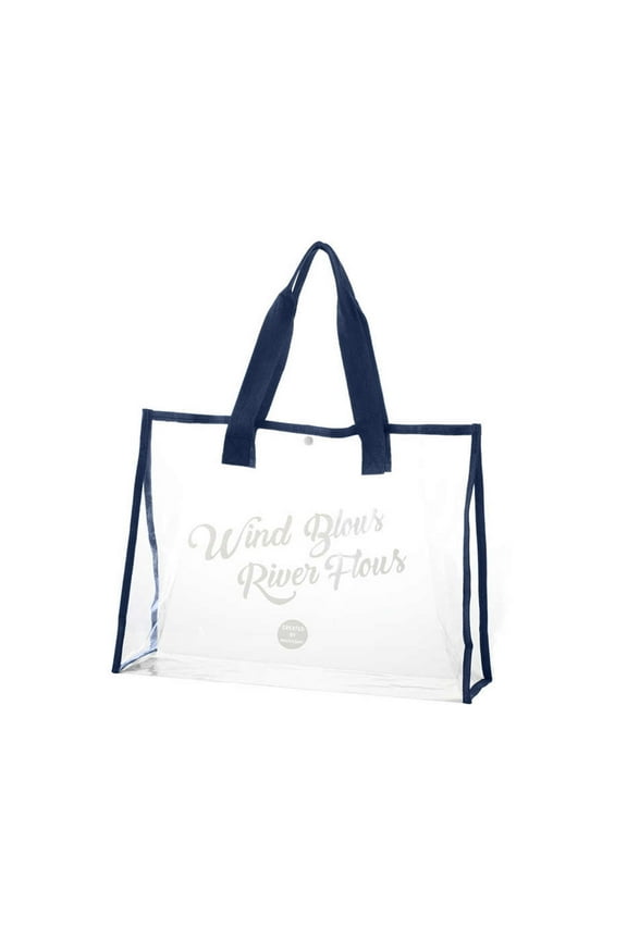 Clear Tote Bag Summer Beach Bag Large Capacity Waterproof Transparent PVC Swimming Pool Bag Stadium Gym Bag Travel Shoulder Handbag for Women Men, Navy