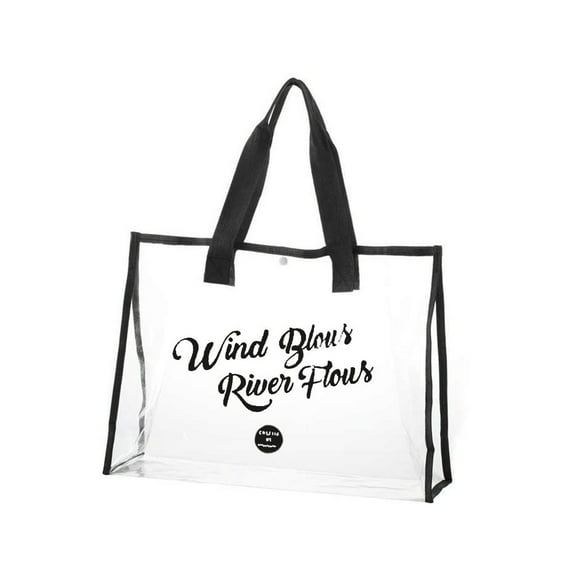 JeashCHAT Clear Tote Bag Summer Beach Bag Large Capacity Waterproof Transparent PVC Swimming Pool Bag Stadium Gym Bag Travel Shoulder Handbag for Women Men, Black