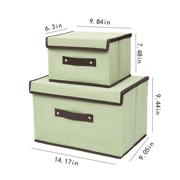 JeashCHAT 2 Pcs Foldable Storage Boxes with Lids (Large + Small), Fabric Storage Bins with Handle, Closet Organizer for Clothes Storage, Toy Box for Nursery Playroom, Green