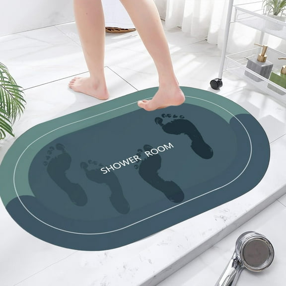 JeashCHAT Bath Rug, Super Absorbent Quick Dry Bathroom Floor Mat, Oval Bathroom Rug with Non-Slip Rubber Backing, Shower Room Rug for In Front of Bathtub, 24" x 16"