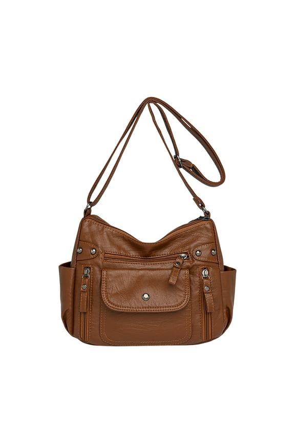 Crossbody Bags for Women Soft Leather Purses and Handbags Multi Pocket Large Capacity Casual Shoulder Bag for Travel Work, Gifts for Female, Mother (Brown)