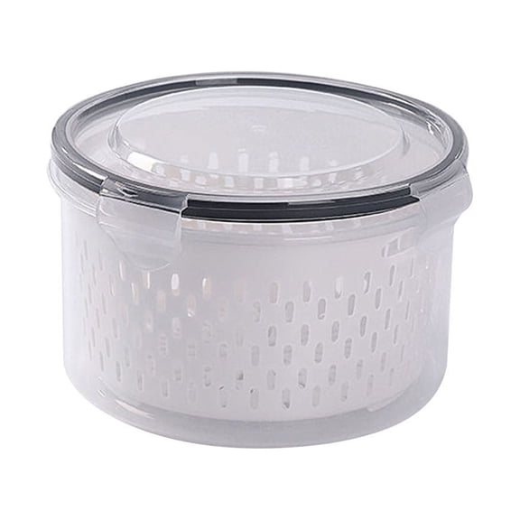 JeashCHAT Food Storage Container with Locking Lid and Removable Drain Basket, Cylindrical Plastic Fresh Produce Storage Container for Vegetable and Fruit, 550ML