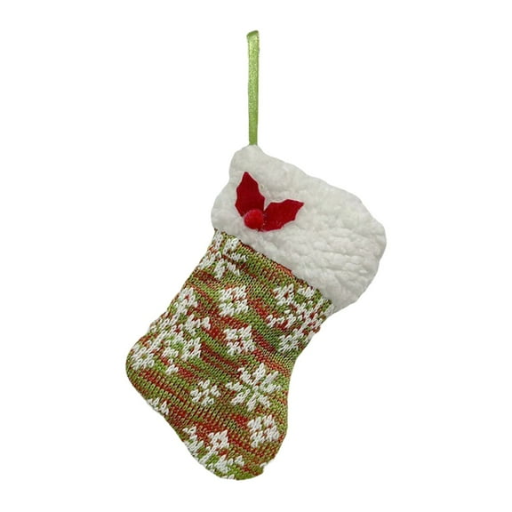 JeashCHAT Mini Knit Christmas Stockings, 6.3-Inch, Snowflake Print, Hanging Christmas Tree Decorations, Green