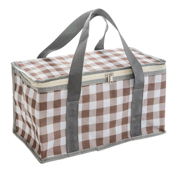 JeashCHAT Outdoor Picnic Basket Insulated Cooler Bag Large Capacity Camping Beach Picnic Bag Waterproof Oxford Cloth Hot Cold Food Delivery Bag, Brown