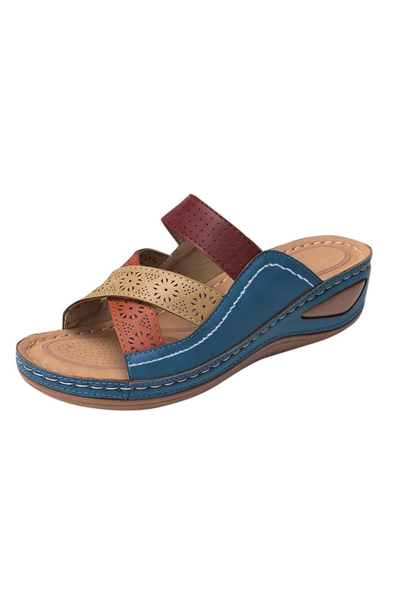 Sandals Women Slip On Slides Open Toe Cross Strap Arch Support Slide Sandals Casual Slippers Cut Out Orthotic Wedge Sandals