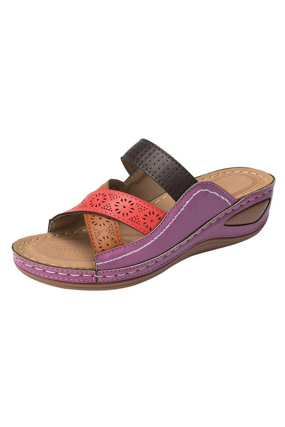 Sandals Women Slip On Slides Open Toe Cross Strap Arch Support Slide Sandals Casual Slippers Cut Out Orthotic Wedge Sandals
