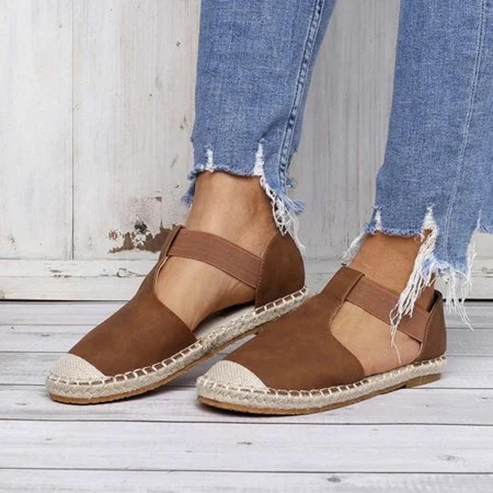 JeashCHAT Sandals for Women Closed Toe Elastic Ankle Strap Slip On ...