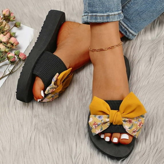 JeashCHAT Sandals for Women Fashion Women's Shoes Casual Round Toe Wedge Heel Slippers Floral Beach Sandals