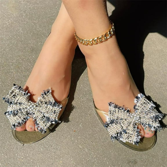 JeashCHAT Sandals for Women Summer Crystal Open Toe Flat Shoes Women's Lightweight Casual Outwear Sandals