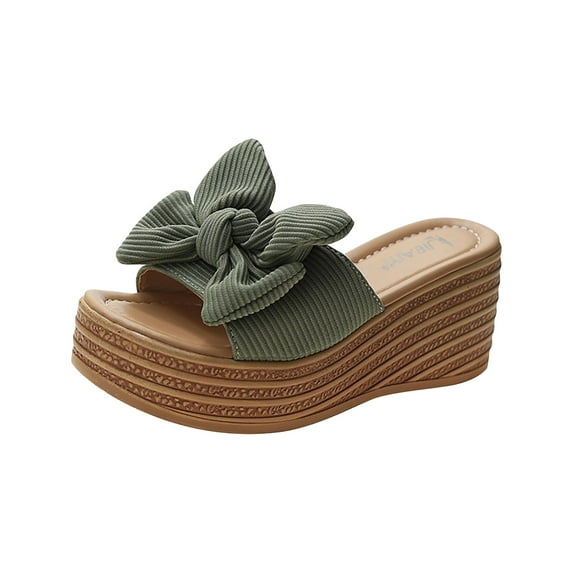 JeashCHAT Clearance Slip On Slide Sandals for Women Dressy Summer Womens Open Toe Wedges High Heels Beach Sandals Slippers (Green)