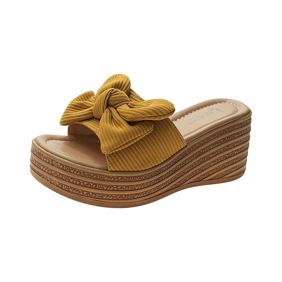 JeashCHAT Clearance Slip On Slide Sandals for Women Dressy Summer Womens Open Toe Wedges High Heels Beach Sandals Slippers (Yellow)