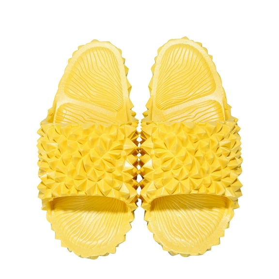 JeashCHAT Slip On Slide Sandals for Women Durian Slides Ladies Beach Shoes House Slippers Summer Sandals (Yellow)