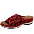thumbnail image 1 of JeashCHAT Slip On Slide Sandals for Women Fish Mouth Slippers, Retro Color Matching Flowers, Wedges With Flying Woven Slippers (Red), 1 of 3