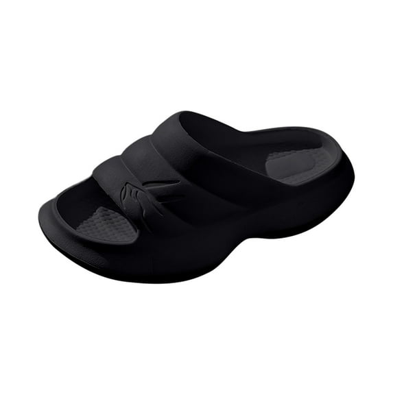 JeashCHAT Slip On Slide Sandals for Women Men Home Couple Antiskid Thick Sole Shoes Indoor Outside Soft Soled Slippers (Black)