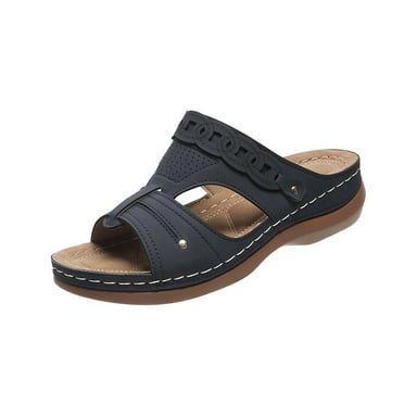 JeashCHAT Clearance Slip On Slide Sandals for Women Sandals Platform Sandals Plus Size Open Toe Casual Minimalism Patent Leather Slipper (Blue)