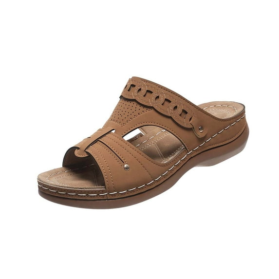 JeashCHAT Clearance Slip On Slide Sandals for Women Sandals Platform Sandals Plus Size Open Toe Casual Minimalism Patent Leather Slipper (Brown)