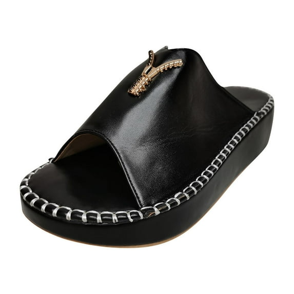 JeashCHAT Slip On Slide Sandals for Women Spring And Summer Women's Thick-soled Fish Mouth Sandals And Slippers (Black)