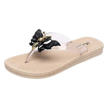 JeashCHAT Clearance Slip On Slide Sandals for Women Summer Ladies Shoes Floral Pattern Strap Flip Flops Sandals Women's Slippers (Black)
