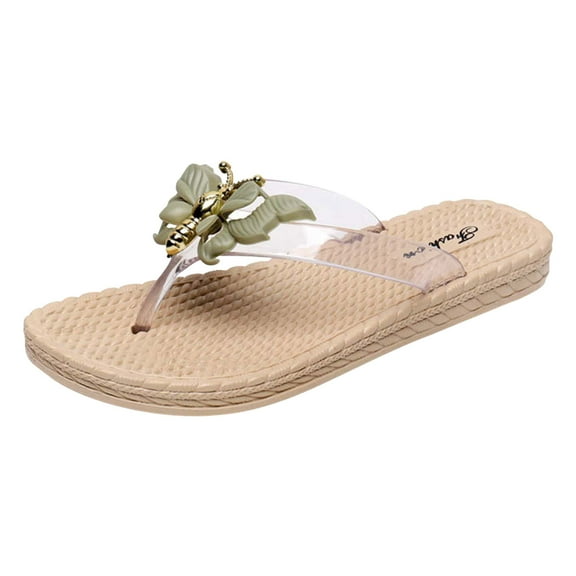 JeashCHAT Slip On Slide Sandals for Women Summer Ladies Shoes Floral Pattern Strap Flip Flops Sandals Women's Slippers (Green)