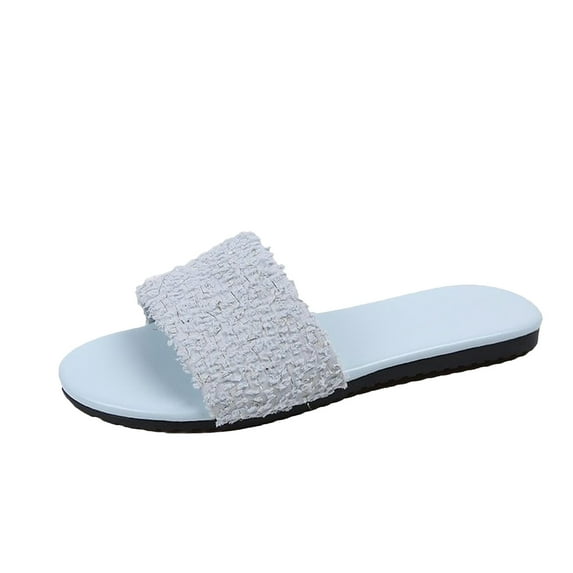 JeashCHAT Slip On Slide Sandals for Women Woman's One-line Sandals Flat Slippers Color Everything Matching Sandals (Light Blue)