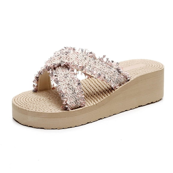 JeashCHAT Slip On Slide Sandals for Women Women's Flat Shoes Ladies Beach Sandals Summer Non-Slip Causal Slippers (Pink)