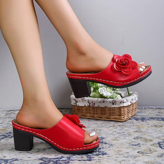 JeashCHAT Slip On Slide Sandals for Women Women's Flat Shoes Ladies Beach Sandals Summer Non-Slip Causal Slippers (Red)