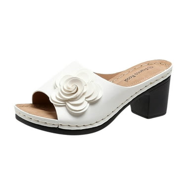 JeashCHAT Clearance Slip On Slide Sandals for Women Women's Flat Shoes Ladies Beach Sandals Summer Non-Slip Causal Slippers (White)