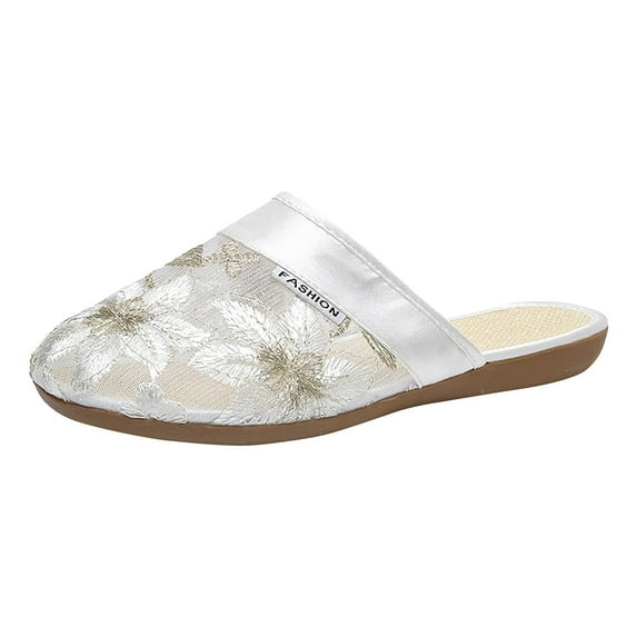 JeashCHAT Slip On Slide Sandals for Women Women's Flat Shoes Ladies Beach Sandals Summer Non-Slip Causal Slippers (White)