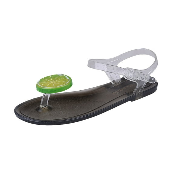JeashCHAT Slip On Slide Sandals for Women Women's Flip Toe Sandals Transparent Fruit Shoes Flat Bottomed Slippers (Black)